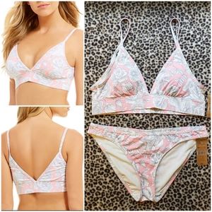Cremieux Vintage Rose Triangle Bikini Set, Size Large, Pink,Gray, and White, NWT